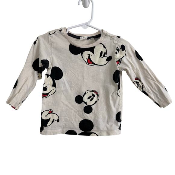H&M Disney Mickey Mouse White Long Sleeve Shirt Top Size 12 Months 100% Cotton - Picture 1 of 5
